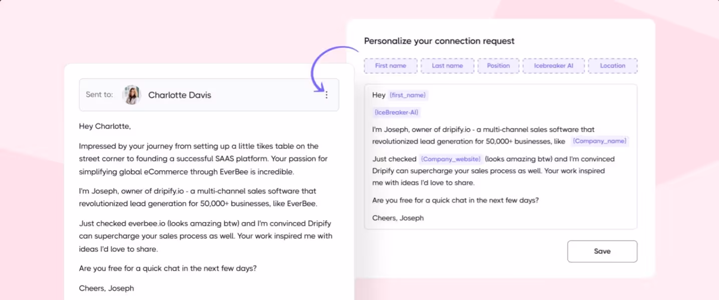 Personalized LinkedIn connection request with Dripify