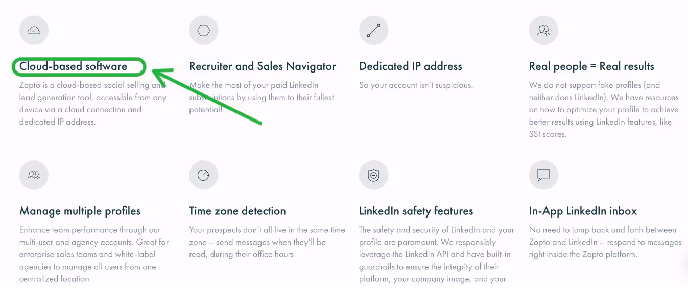 Zopoto's cloud-based software features for recruiters and sales professionals.