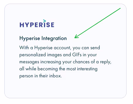 Hyperise integration allows users to send personalized images and GIFs in messages.