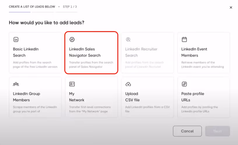 How to add leads using LinkedIn, LinkedIn Sales Navigator, LinkedIn Recruiter, LinkedIn Events, LinkedIn Groups, My Network, CSV file, or profile URLs