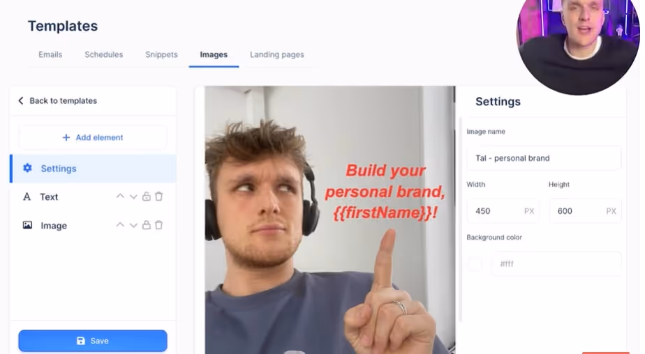 Tal demonstrating personal branding