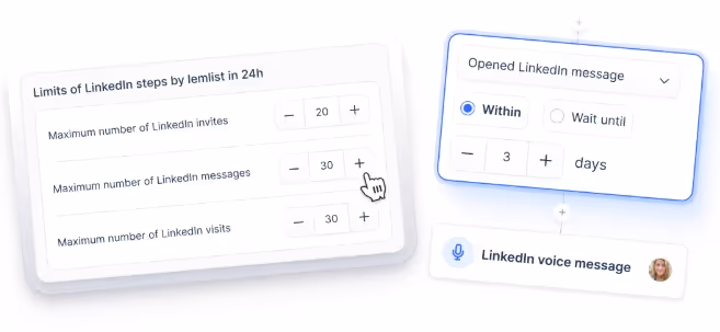 Configuring limits for LinkedIn actions such as invites, messages, and visits.