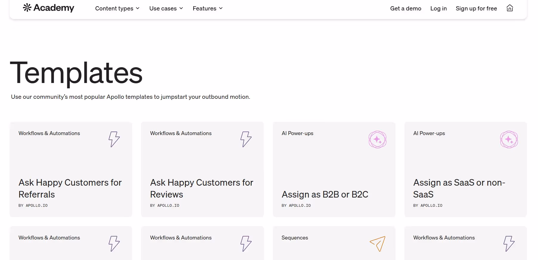 Apollo's template library with various workflows and automations for outbound motion.