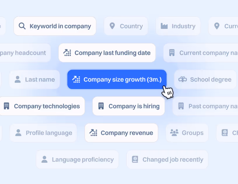 Screenshot of a user interface showing various search filters for finding people.