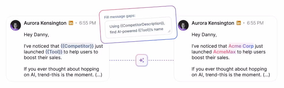 AI-powered message personalization example.