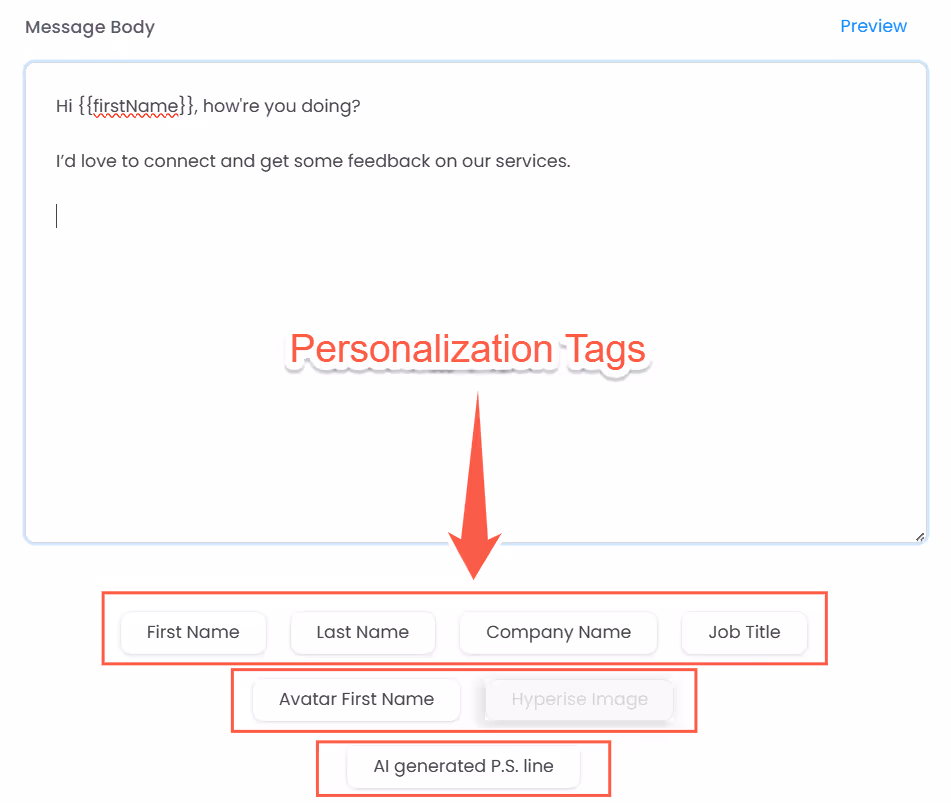 Email personalization tags in SalesRobot.