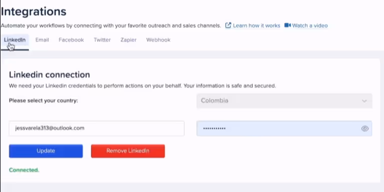 Screenshot of a LinkedIn connection setup.