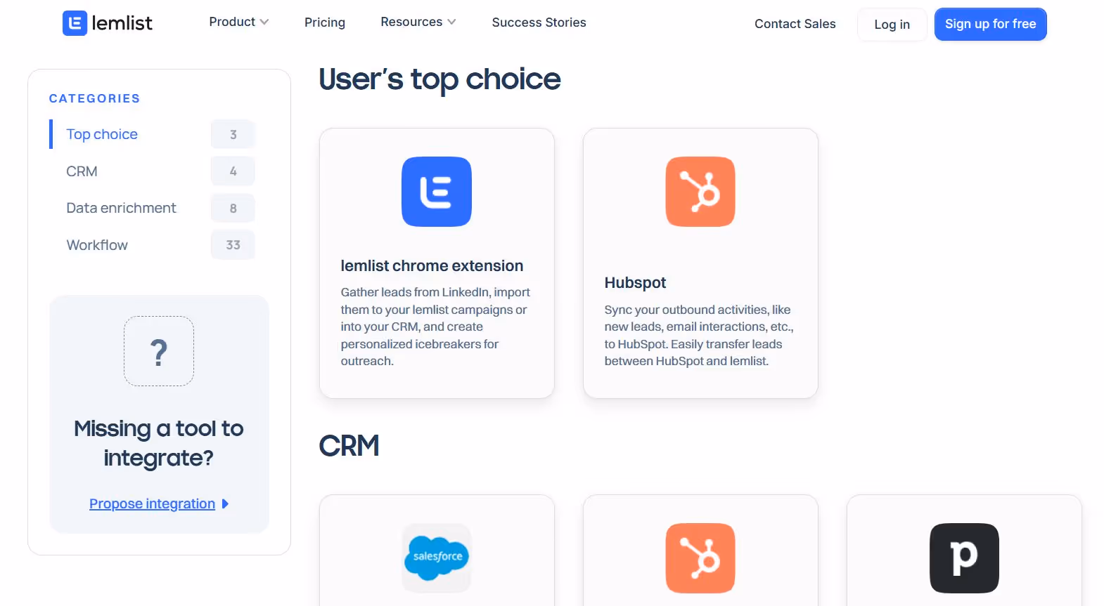 Lemlist integrations with HubSpot and Salesforce, and options for Chrome extensions.