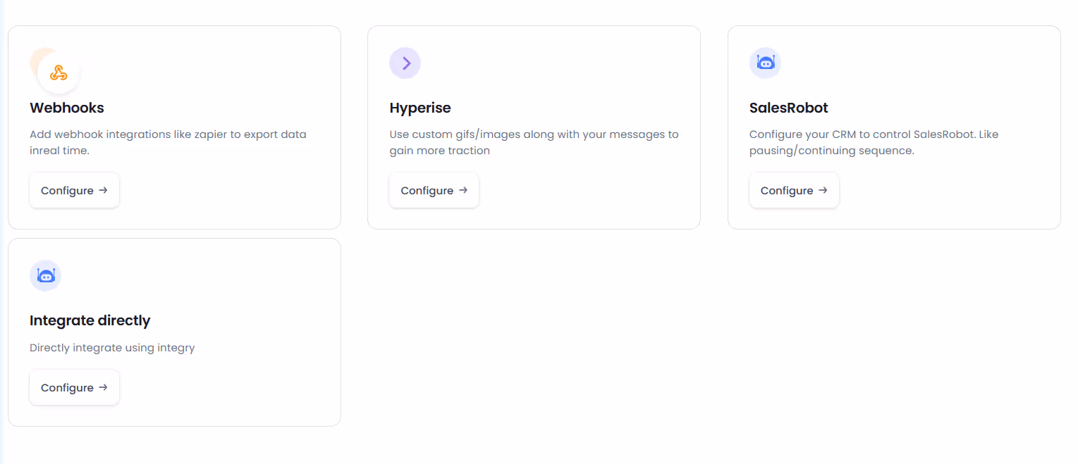 Webhooks, Hyperise, SalesRobot, Integrate directly
