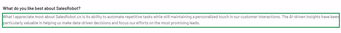 SalesRobot review highlighting its ability to automate tasks while maintaining personalized customer interactions.
