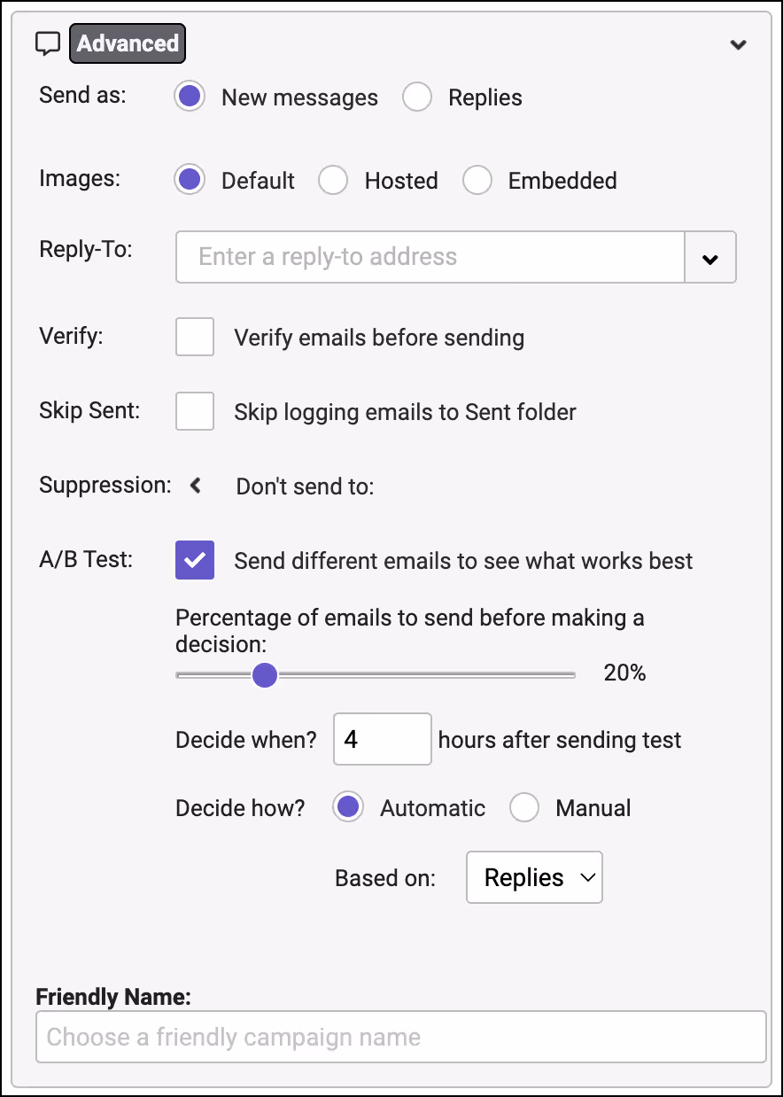 GMass advanced settings panel.