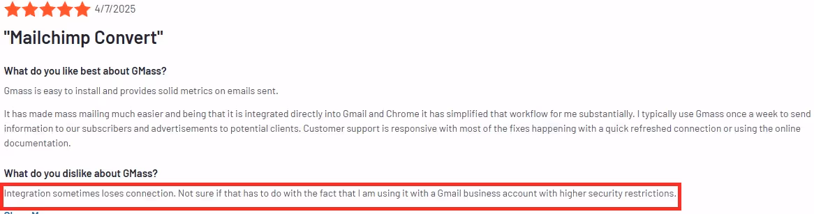 User feedback on what they dislike about GMass.