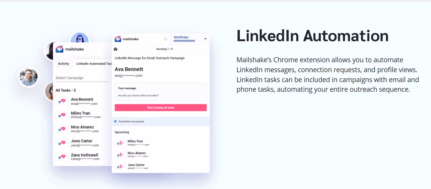 Mailshake LinkedIn automation features.