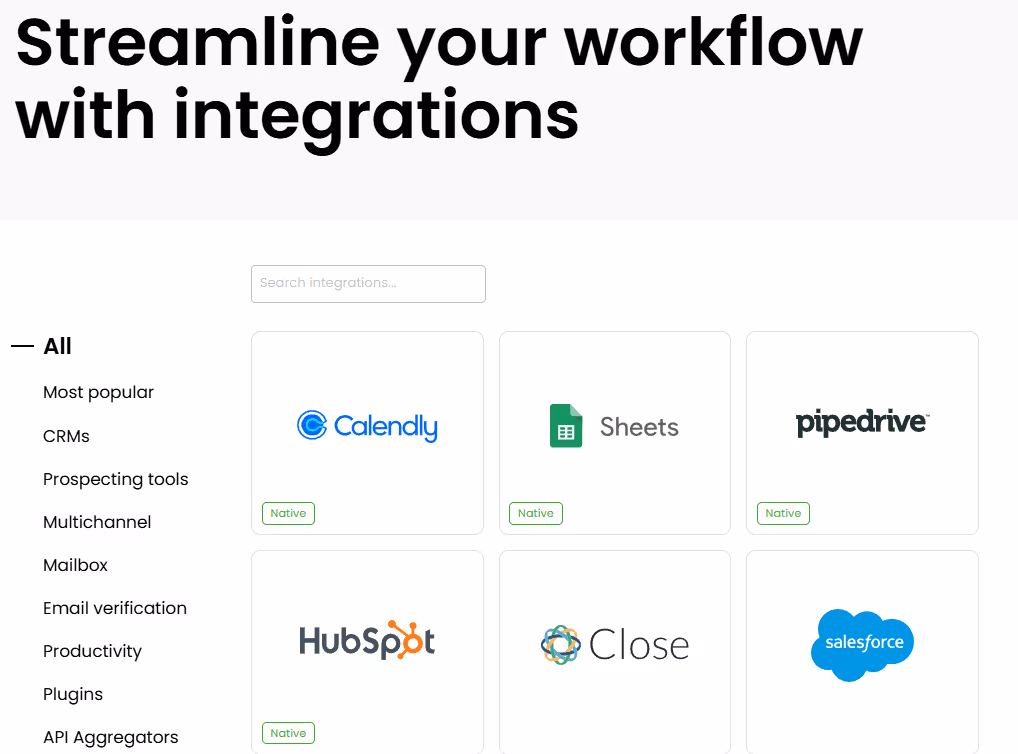 Woodpecker integrations available for streamlining workflows.