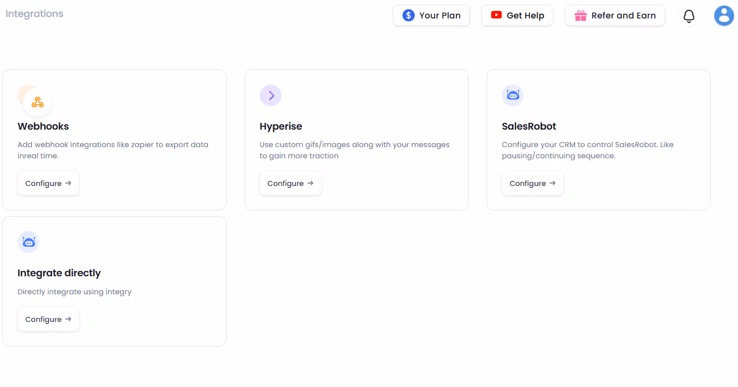 SalesRobot integrations configuration options.