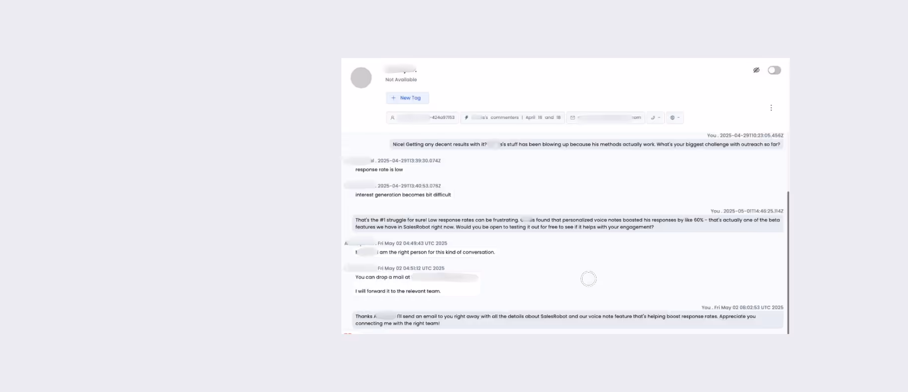Screenshot of a LinkedIn chat with multiple messages.