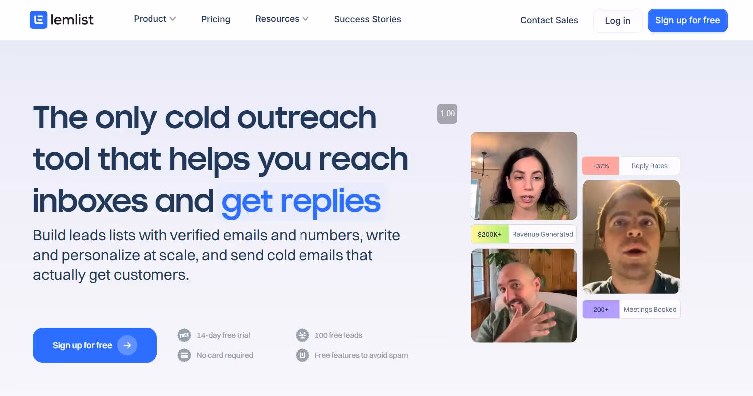 Lemlist cold outreach tool homepage.