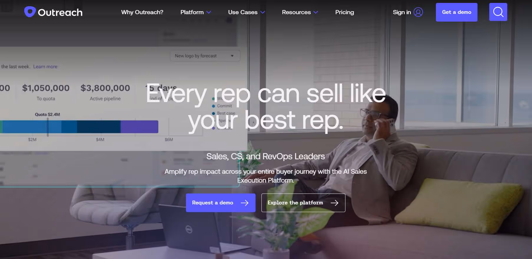 Outreach sales engagement platform homepage.
