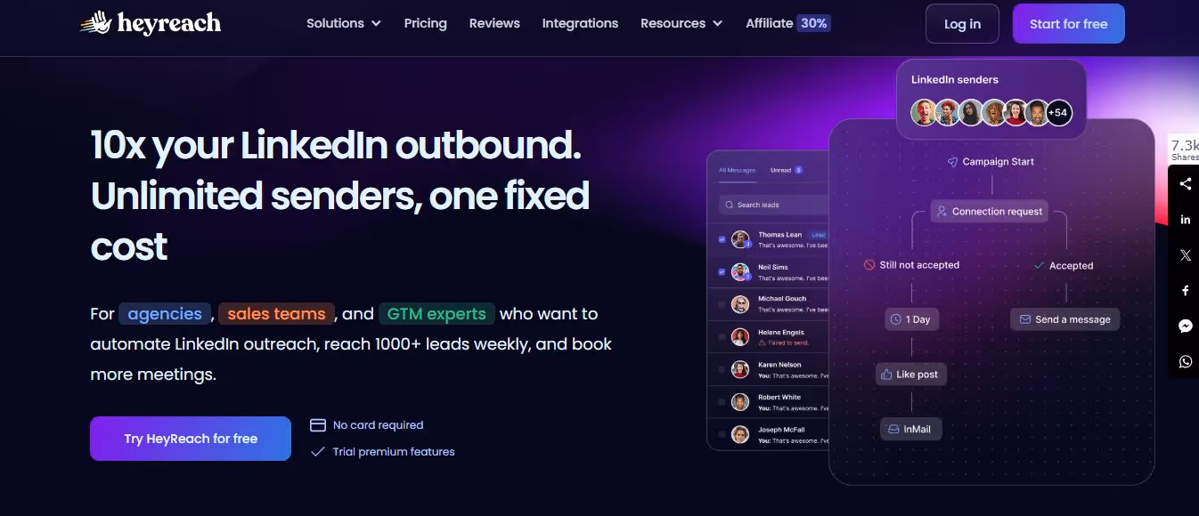 Heyreach: 10x your LinkedIn outbound with unlimited senders at a fixed cost.