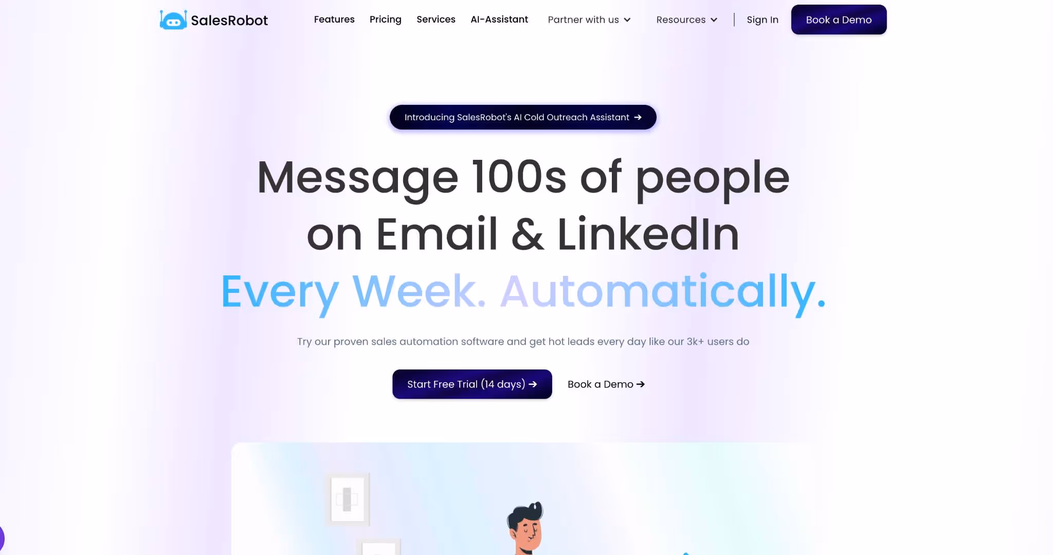 SalesRobot website, offering automated email and LinkedIn messaging.