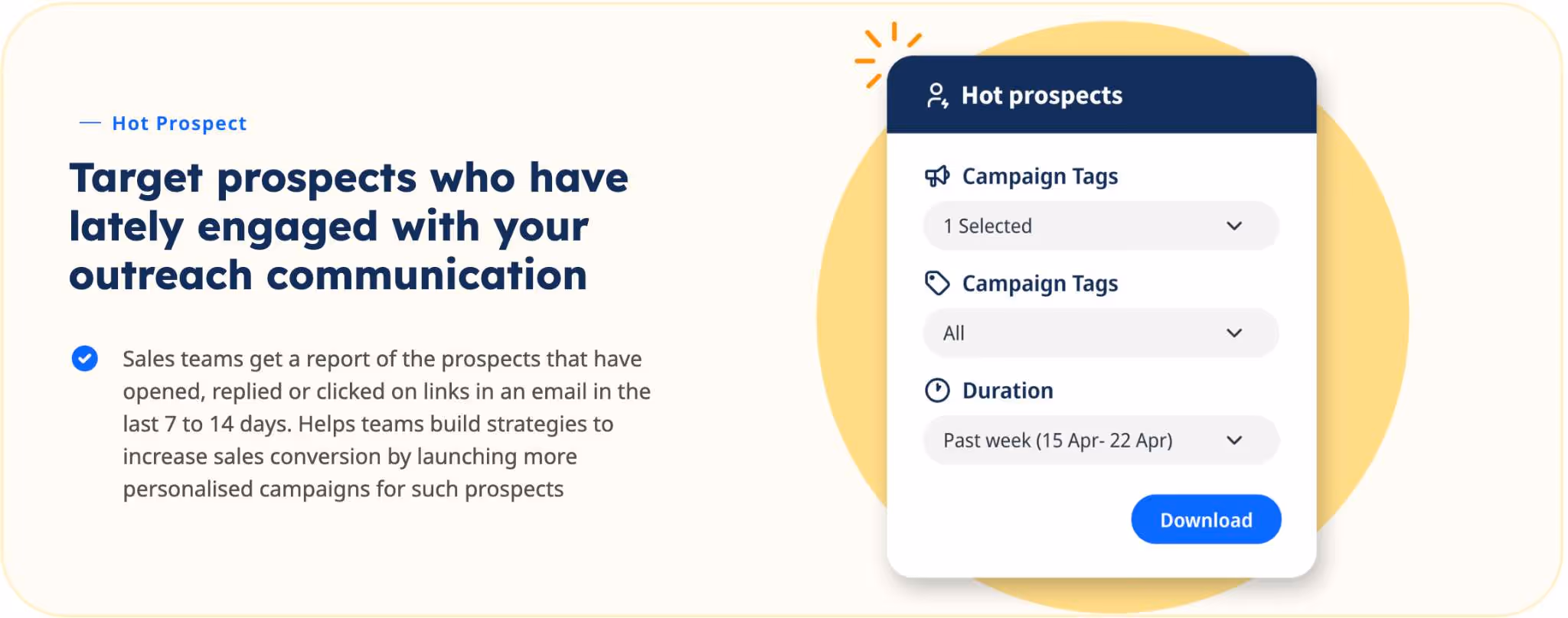 Screenshot of hot prospect targeting feature, showing campaign tags and duration settings.