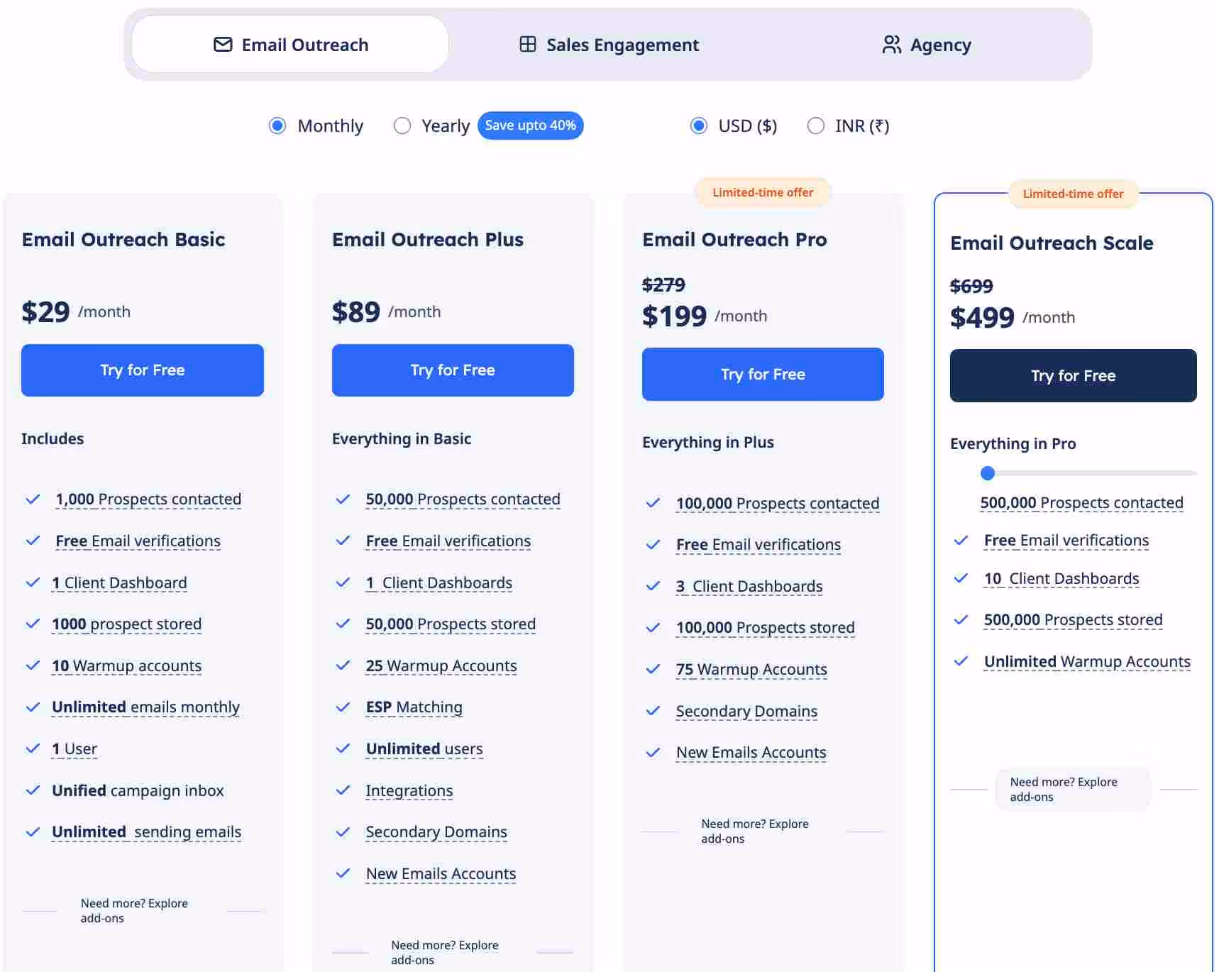 SmartReach.io pricing plans for email outreach and sales engagement.