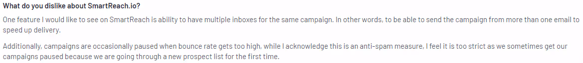 smartreach.io negative customer reviews on g2