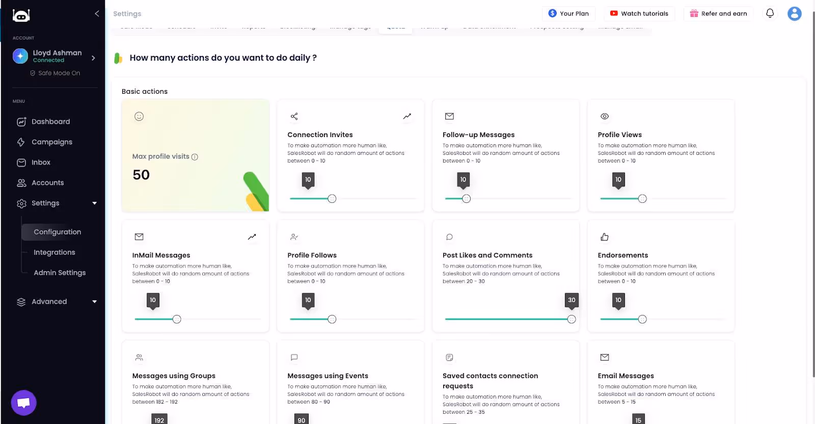 configurations in SalesRobot