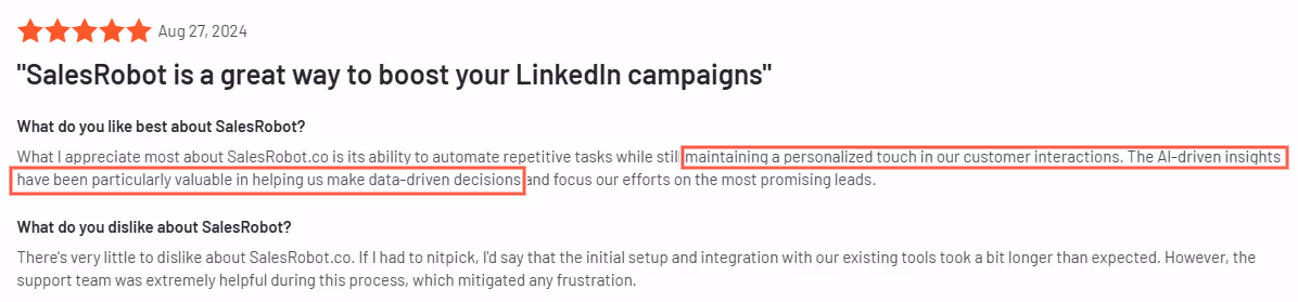 salesrobot's review on g2.