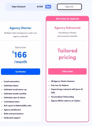 Agency pricing plans for sales outreach.