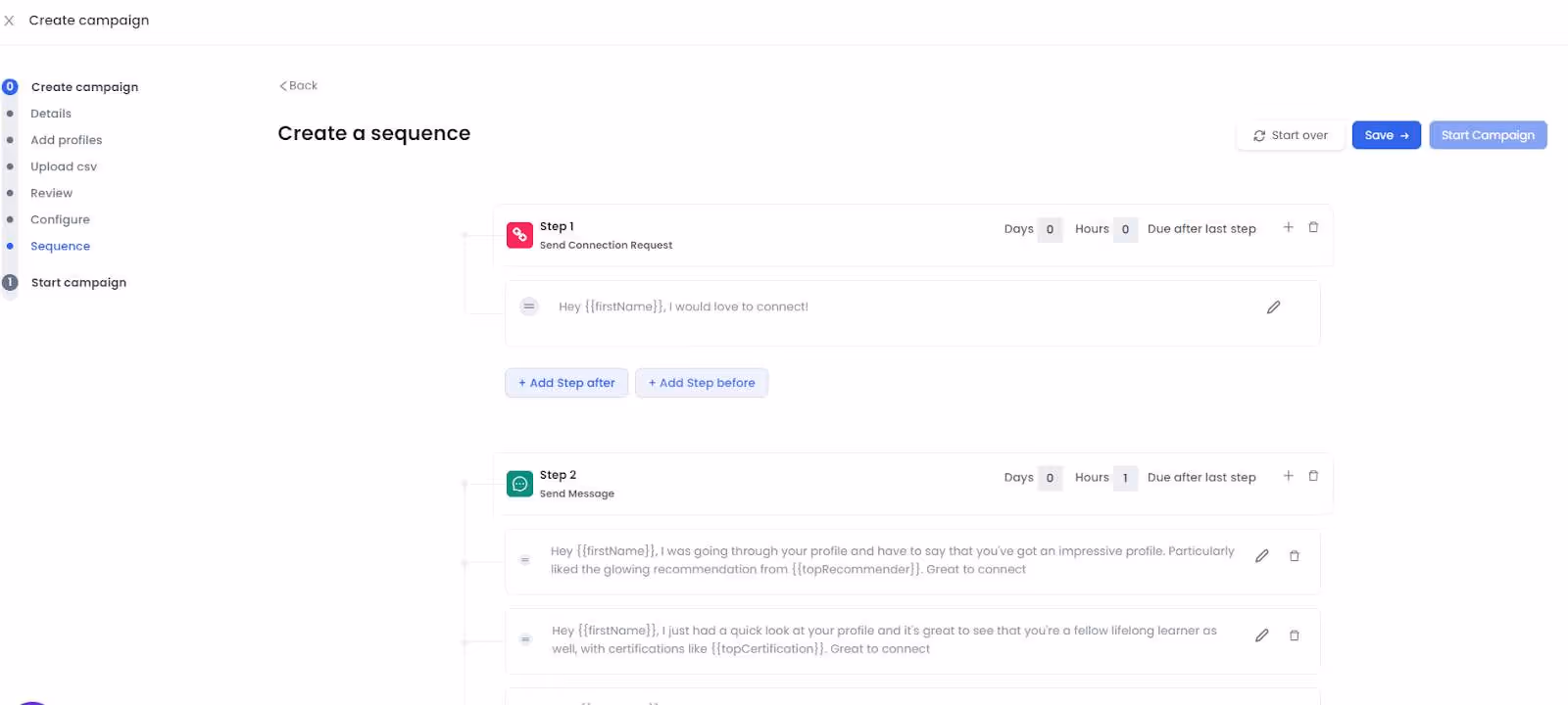 salesrobot campaign message sequence creation
