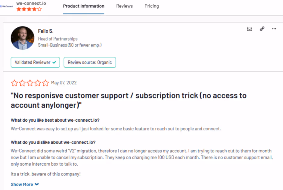 We-Connect's G2 review