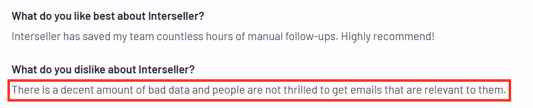 Negative user review of Ineterseller complaining of bad data accuracy