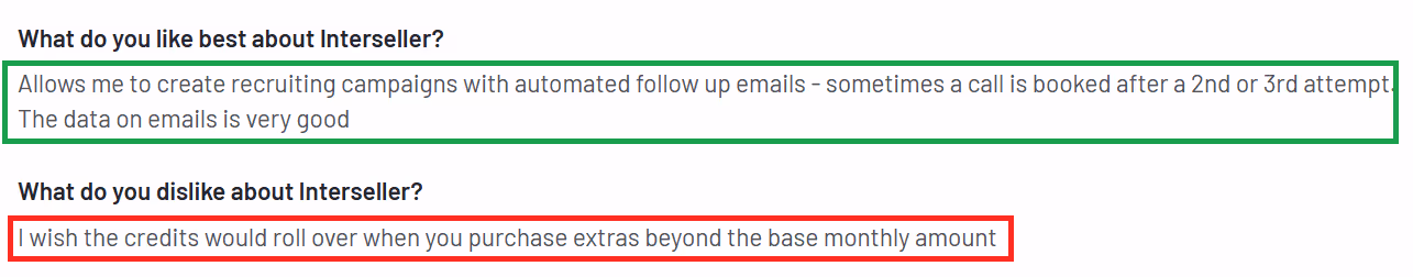 User review of Interseller saying that they can create recruiting campaigns on email easily