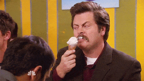 Ron Swanson eating ice cream