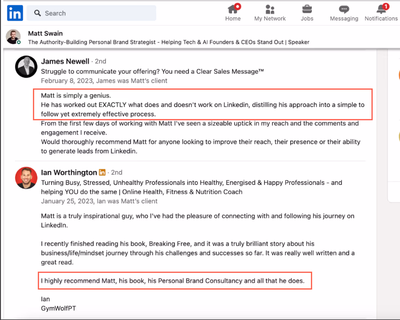 LinkedIn recommendation example