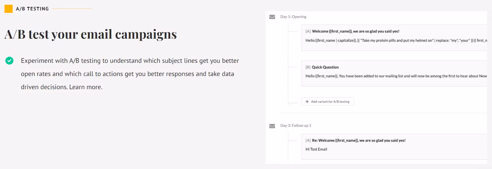 Smartreach A/B test campaigns