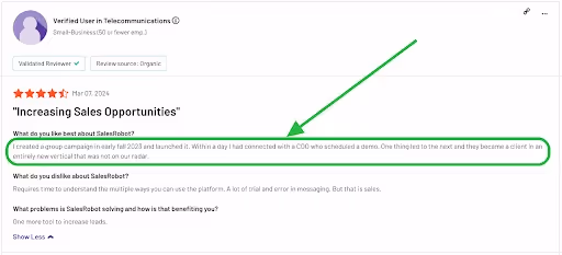 SalesRobot client saying that they got new clients and revenue with the platform