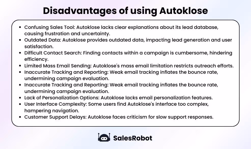 Autoklose disadvantages table