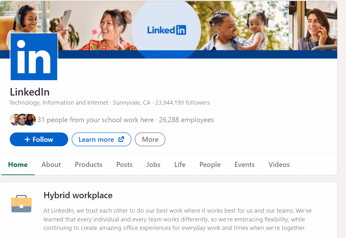 LinkedIn's company page