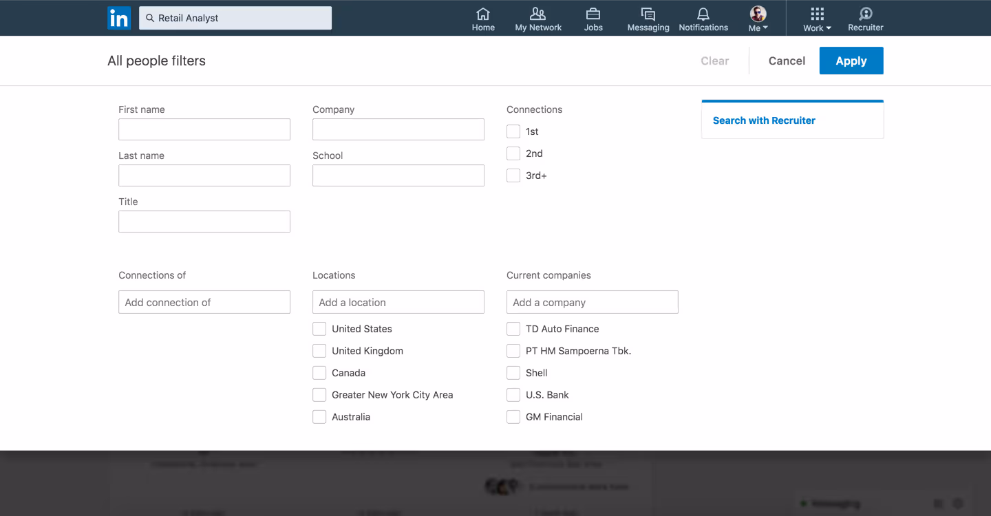Linkedin advance filter