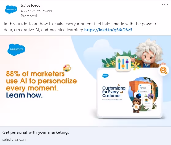 Salesforce ad example with lead gen form on LinkedIn.