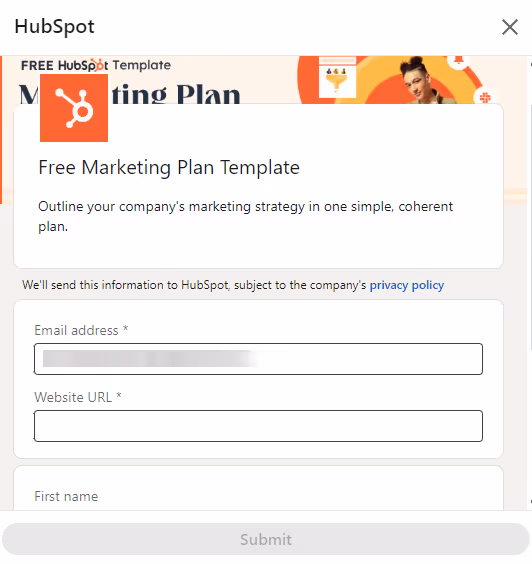 HubSpot free marketing template form.