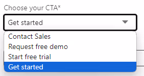 CTA options for a business page lead gen form.
