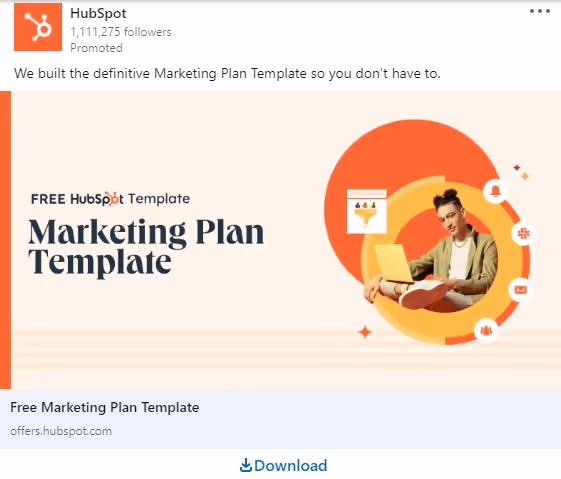 HubSpot free marketing template ad example from LinkedIn.
