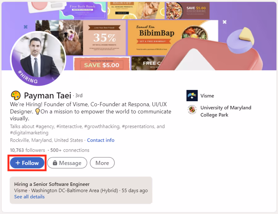 How to follow someone on LinkedIn
