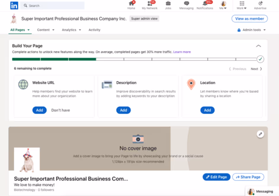 create linkedin page