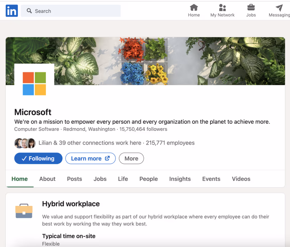LinkedIn company page