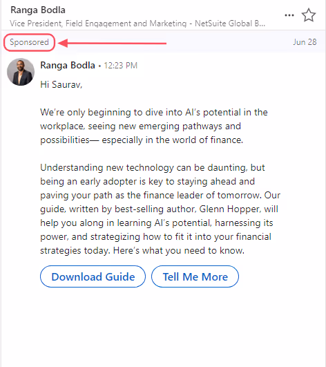 LinkedIn sponsored message