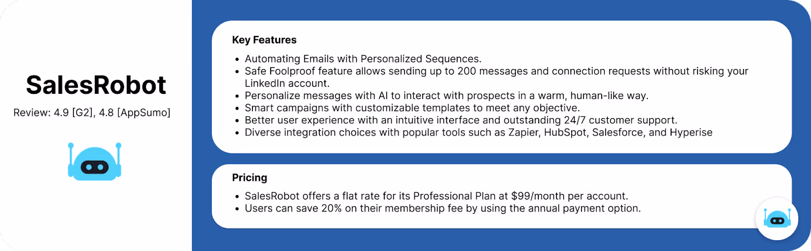salesrobot features and pricing